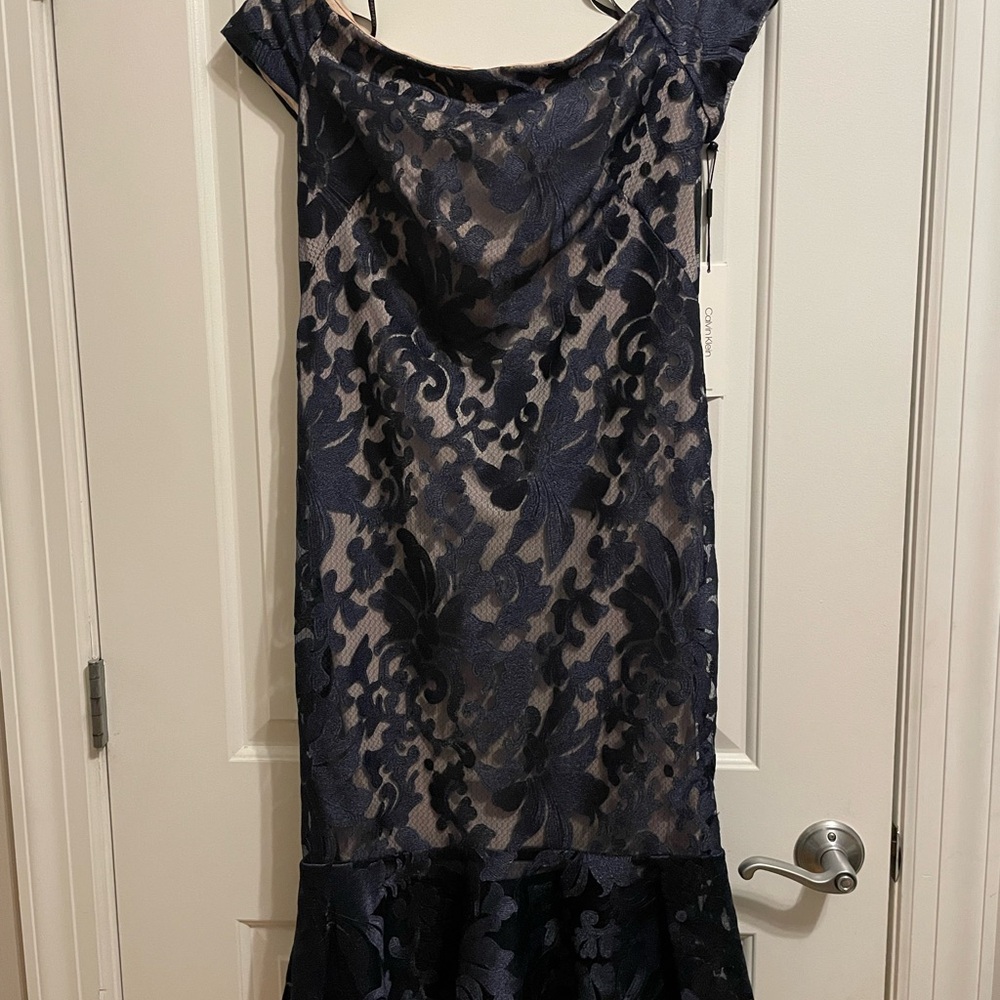 Calvin Klein Off-the-Shoulder Lace Midi Dress
